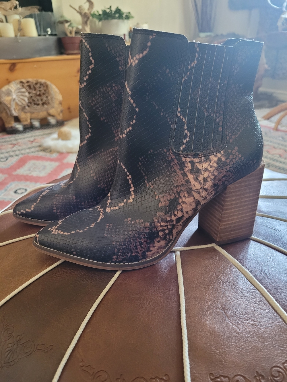 Steve Madden Chocolate and Pink Snake-Print Pointed Ankle Boots